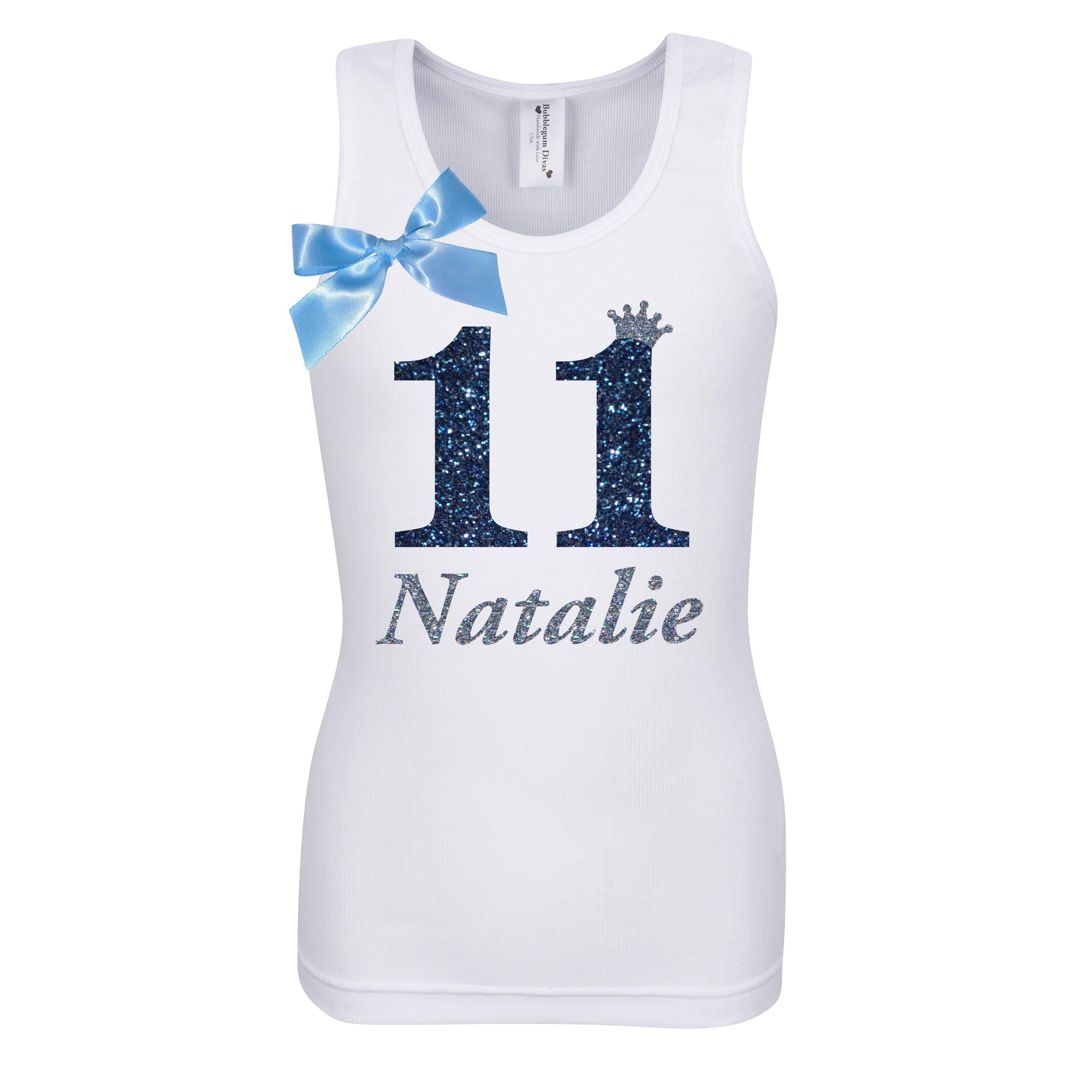 Dark Silver Glitter Number Eleven Birthday Shirt