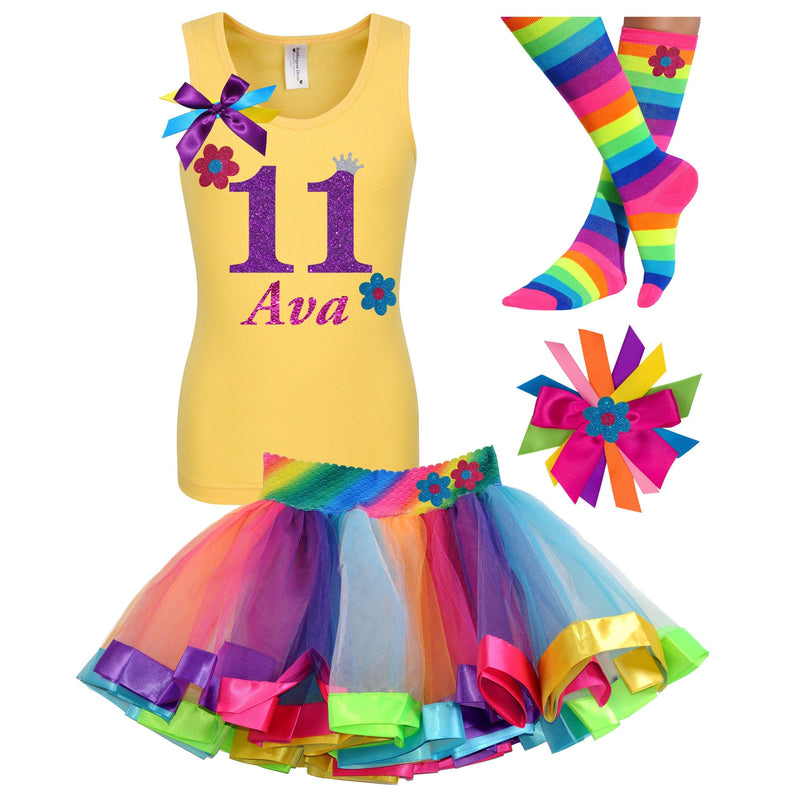 11th Birthday Outfit - Flower Shirt - Rainbow Tutu Outfit - Bubblegum Divas Store