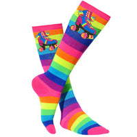 Girls Happy Wings Roller Skate Socks Neon Rainbow Stripes
