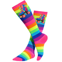 Happy Wings Roller Skate Socks Neon Rainbow Stripes
