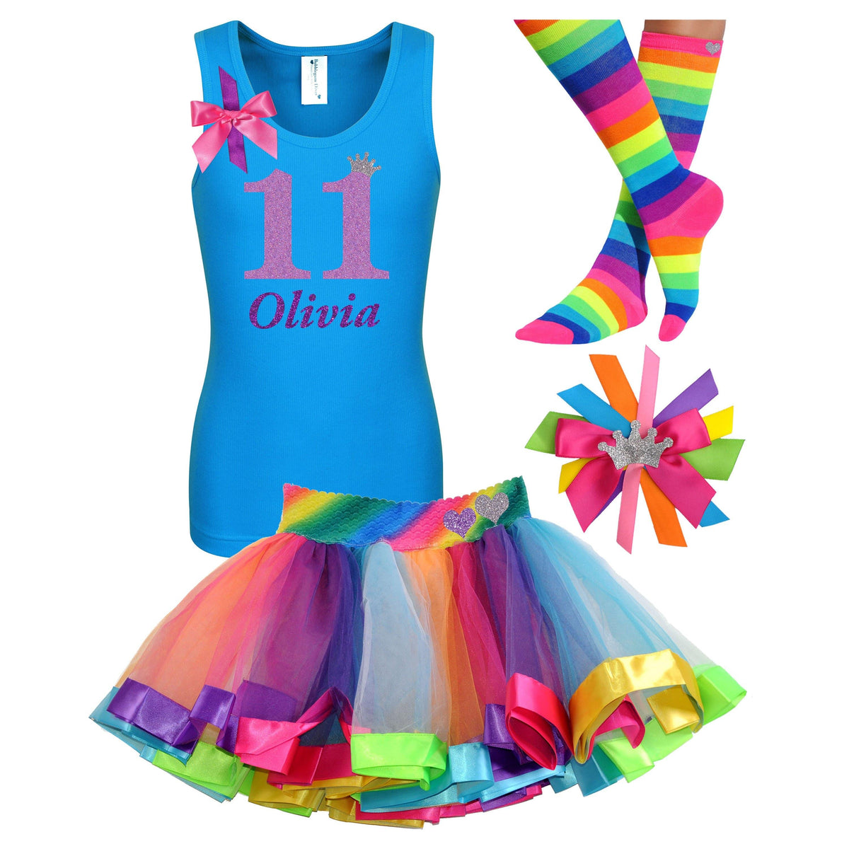 11th Birthday Girl - Purple Rainbow Outfit - Bubblegum Divas Store