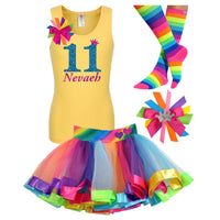 11th Birthday Girl - White Shirt Rainbow Tutu Outfit - Bubblegum Divas Store