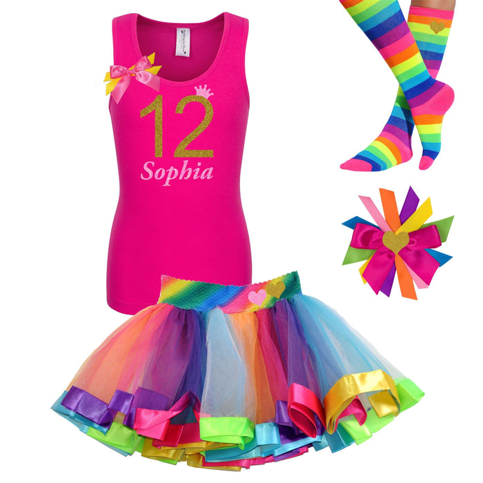 Customized Glittery 12th Birthday Outfit | Personalized with Name & Age | Golden Caramel