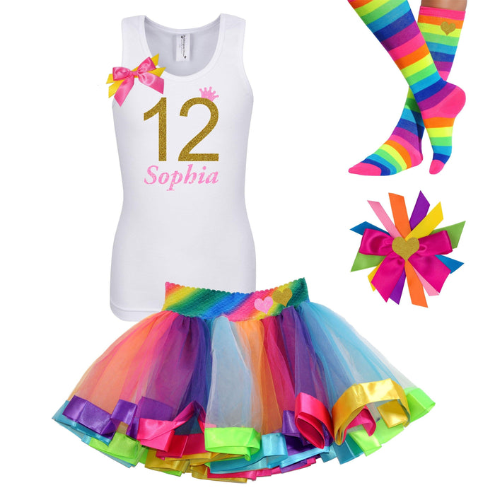Customized Glittery 12th Birthday Outfit | Personalized with Name & Age | Golden Caramel - Bubblegum Divas 