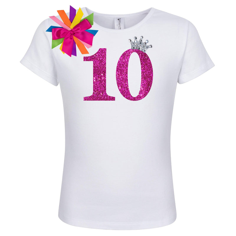 Personalized Hot Pink Glitter 10th Birthday Girl Shirt