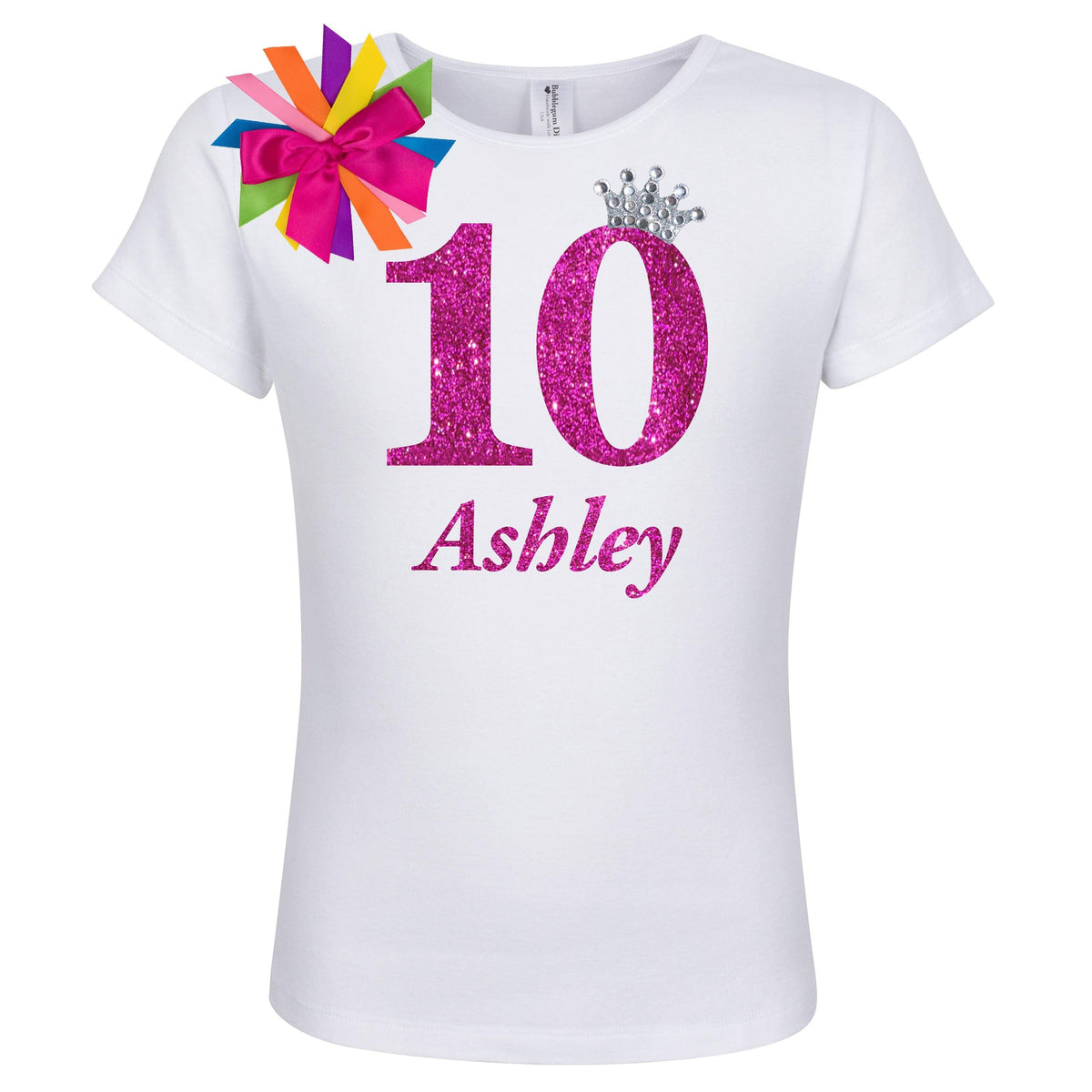 Personalized Hot Pink Glitter 10th Birthday Girl Shirt