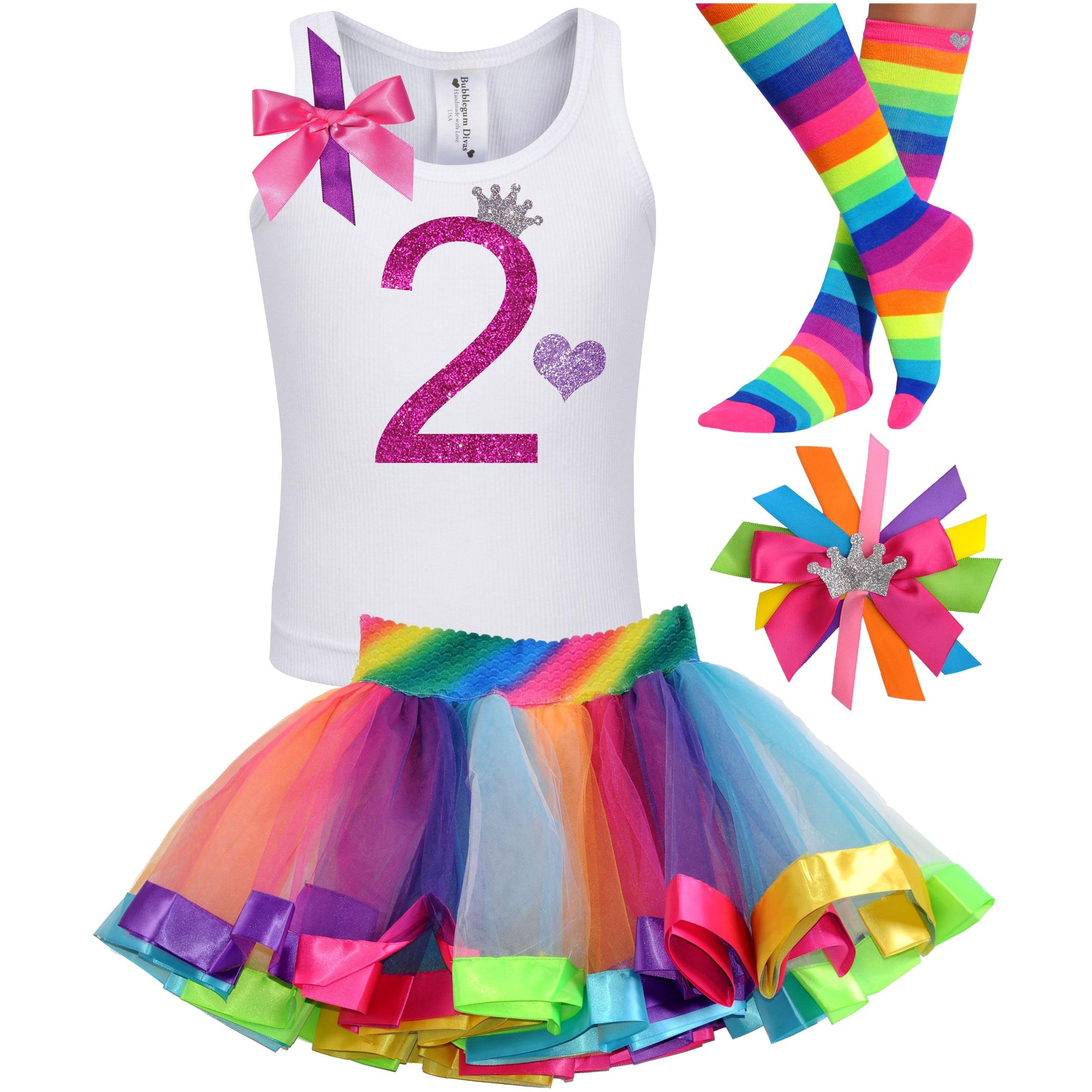 Shop Princess 2nd Birthday Toddler Girl Outfit Rainbow Tutu Set at Bubblegum Divas personalized gifts for girls