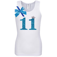 Personalized Blue Glitter Number Eleven Birthday Shirt
