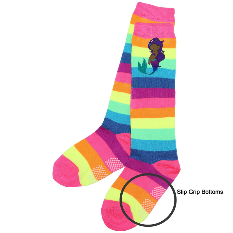 African American Mermaid rainbow knee high socks slip grip 