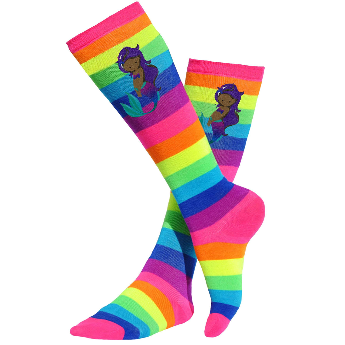 African American Mermaid rainbow knee high socks
