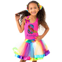 8th Birthday Roller Skate Party Outfit Pink Rainbow Lighting - Bubblegum Divas Store