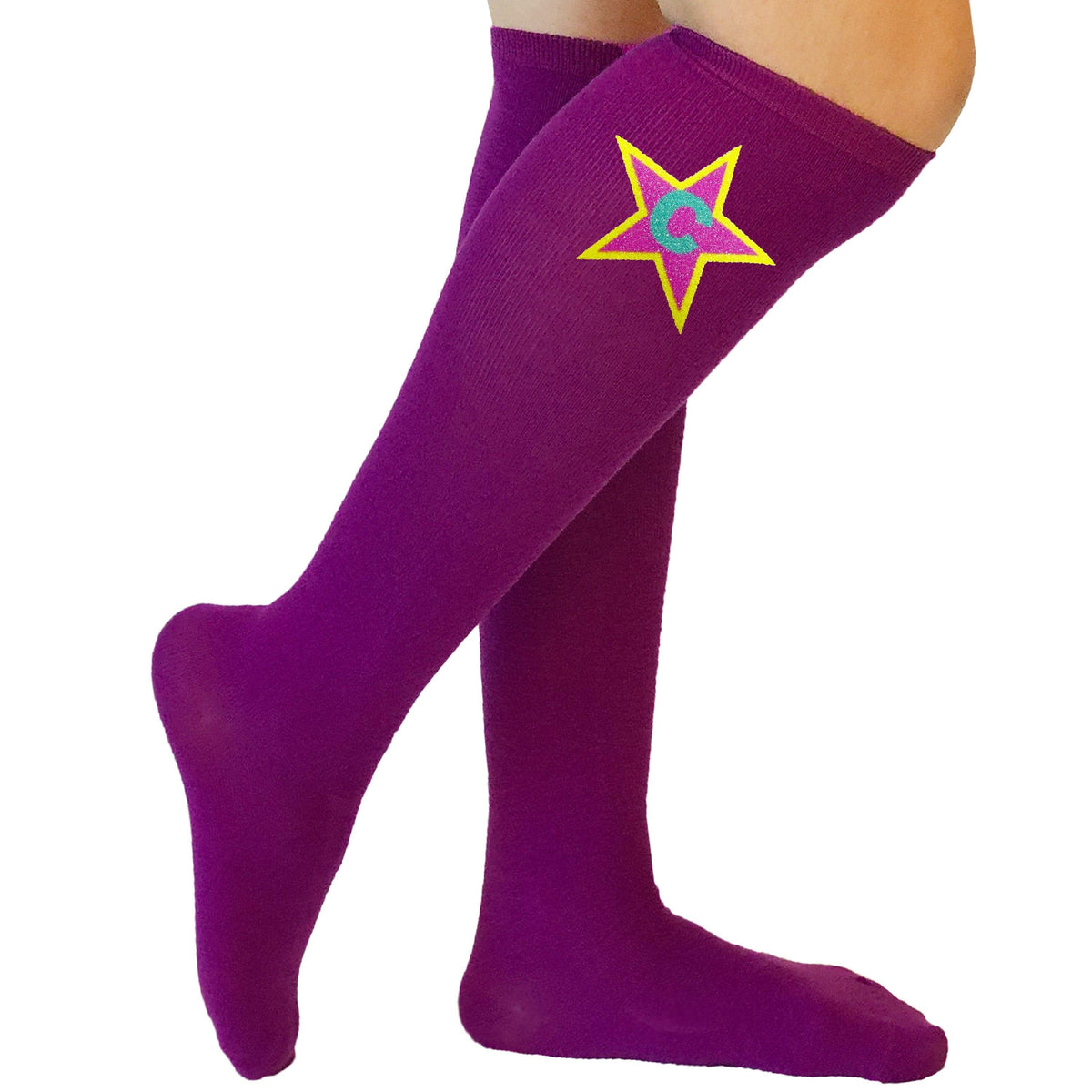 Purple Initial Birthday Star Socks - Bubblegum Divas 