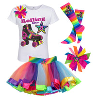 Roller-Skate-Shirt-Black-Kids-Tutu-Rainbow-Birthday- Girls-Sock-Hair bow