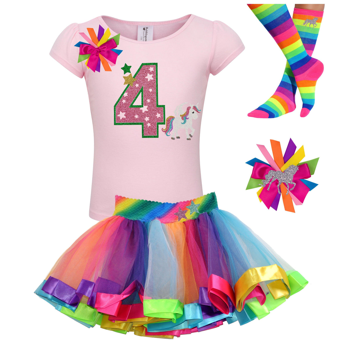 Magical Unicorn 4th Birthday Girl Outfit - Bubblegum Divas 