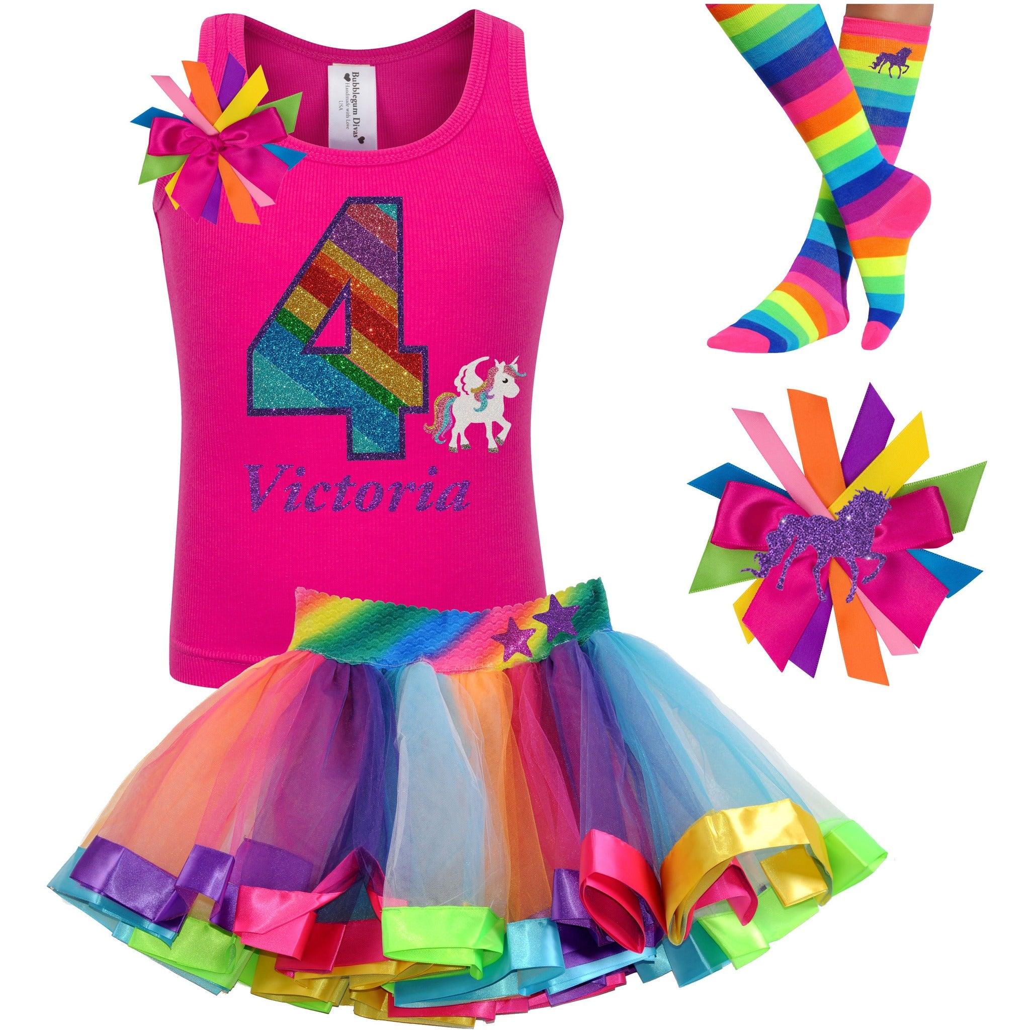 Shop 4th Birthday Rainbow Unicorn at Bubblegum Divas personalized gifts for girls