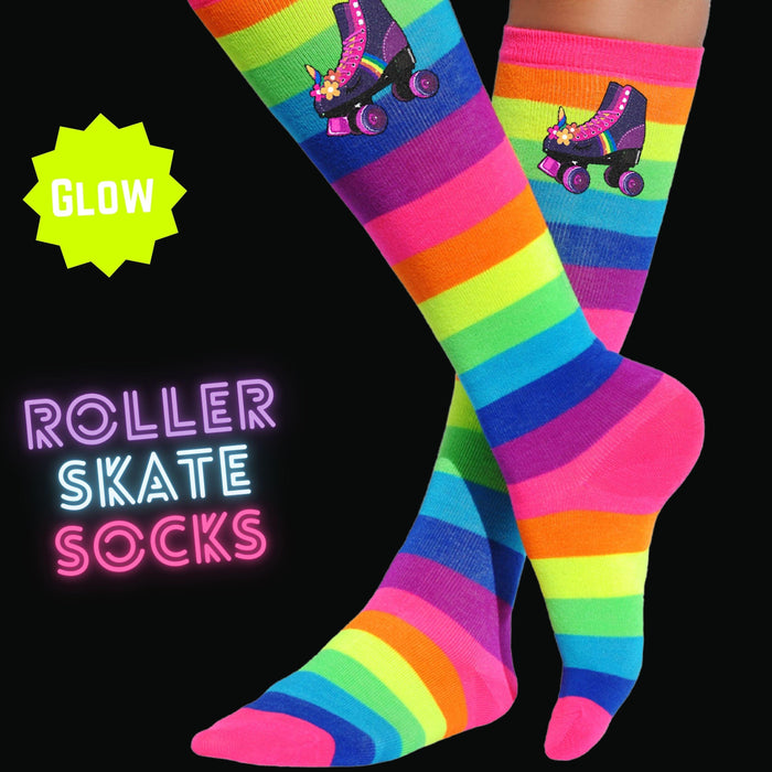 Rainbow roller skate girls socks glow