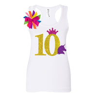 Personalized 10th Birthday Tank Top Purple Unicorn Gold 10 - Bubblegum Divas 