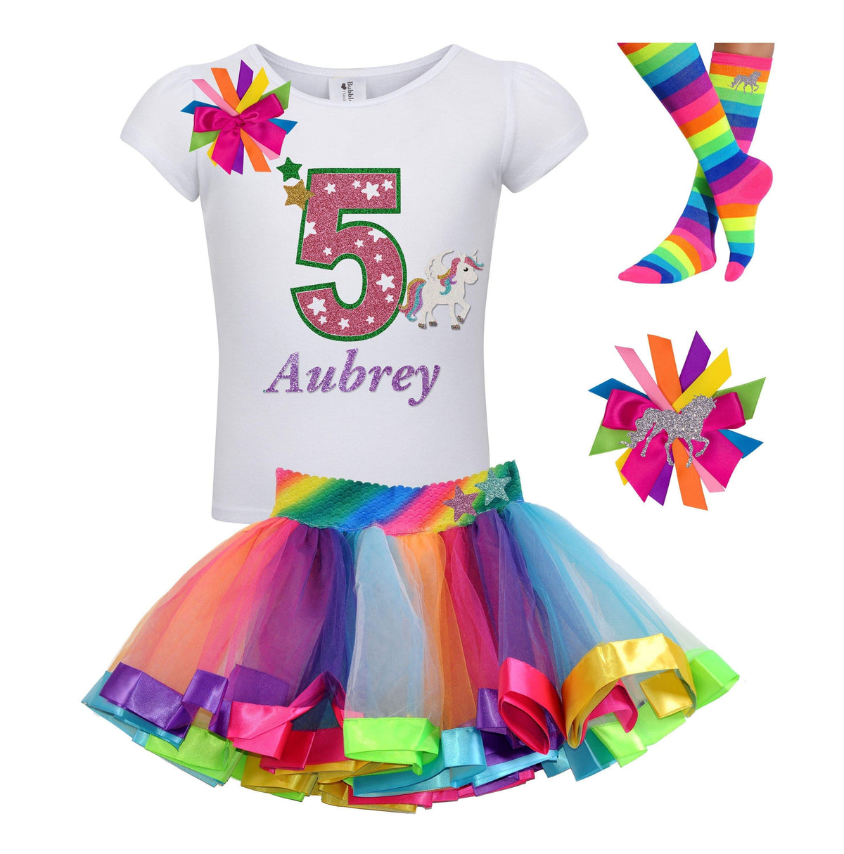 Personalized Magical Unicorn 5th Birthday Girl Outfit with Tutu Skirt 