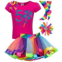 Girls 5th Birthday Lollipop Shirt & Rainbow Tutu Skirt - Bubblegum Divas 