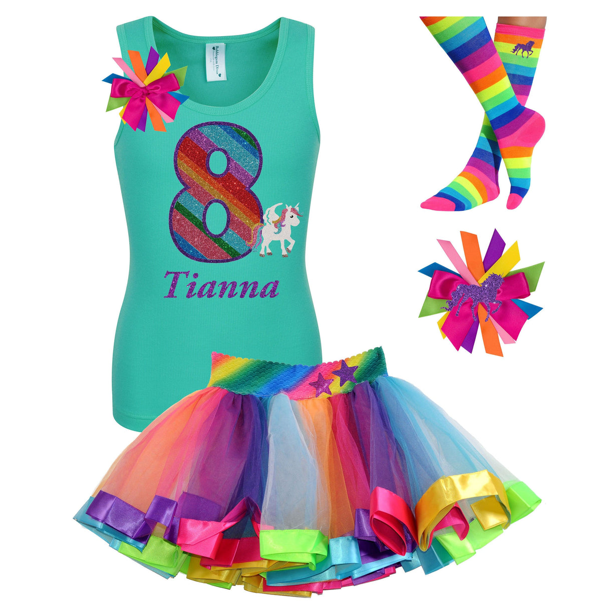 8th Birthday Unicorn Party Outfit - 8th Birthday - Bubblegum Divas Store