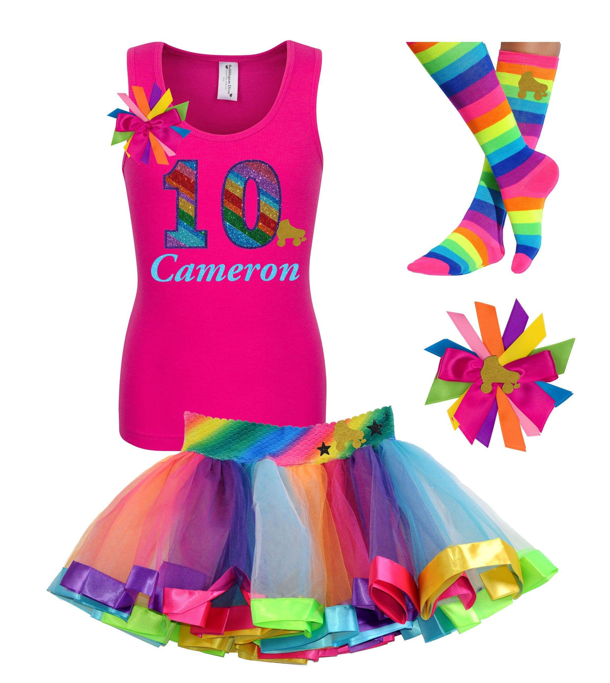 Roller Skate Shirt 10th Birthday Outfit Rainbow Tutu Roller Skating Socks 10 Personalized